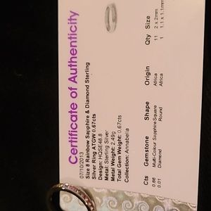 QVC jewelry. Rainbow Sapphire & Diamon Sterling Ring, Size 8